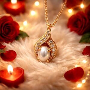 Valentine's Day Bijoux ROMAN TearDrop Faux Pearl Crystal Pendant Necklace